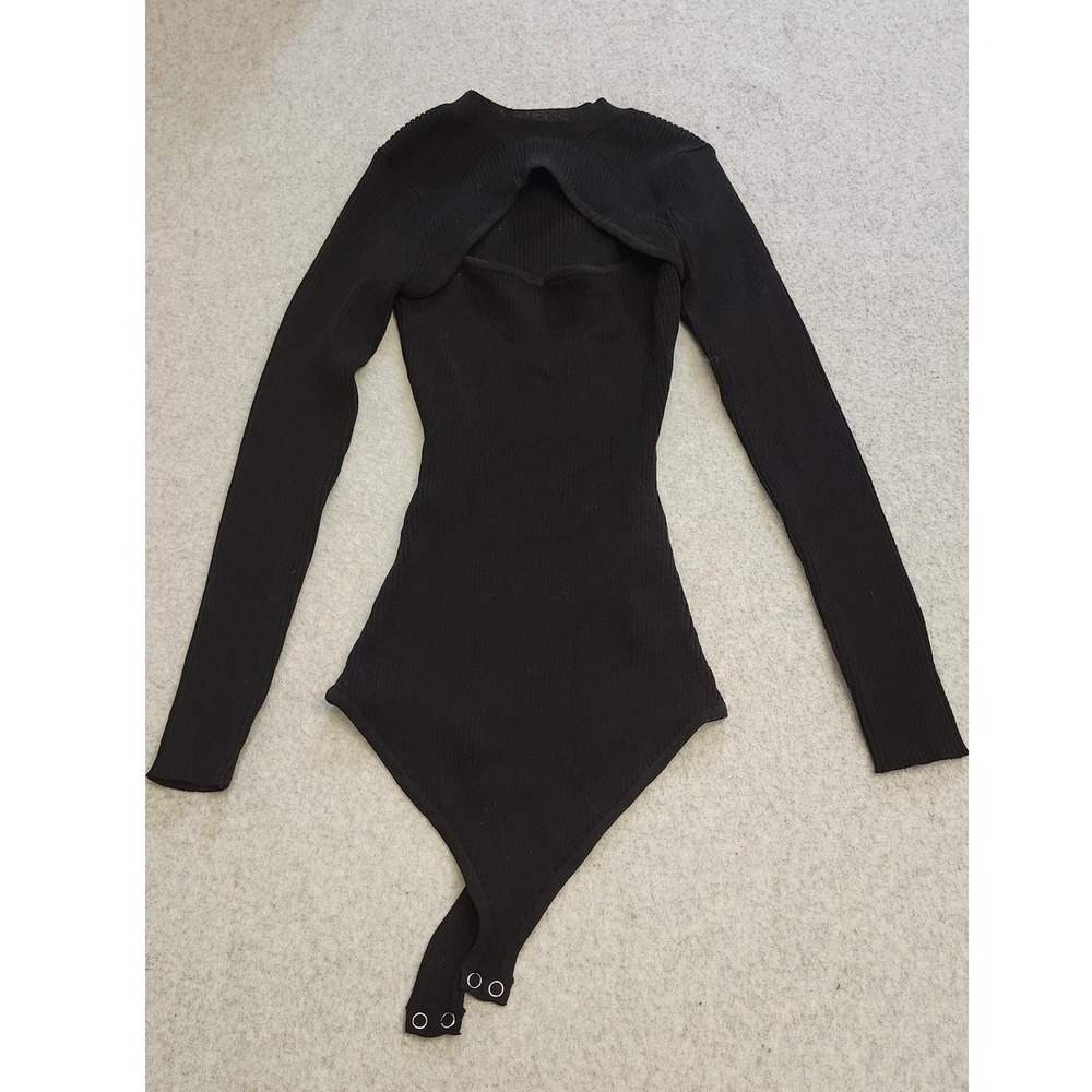 BuddyLove Nadia Bodysuit‎ Womens Medium Black Ribbed Long Sleeve Cutout Top